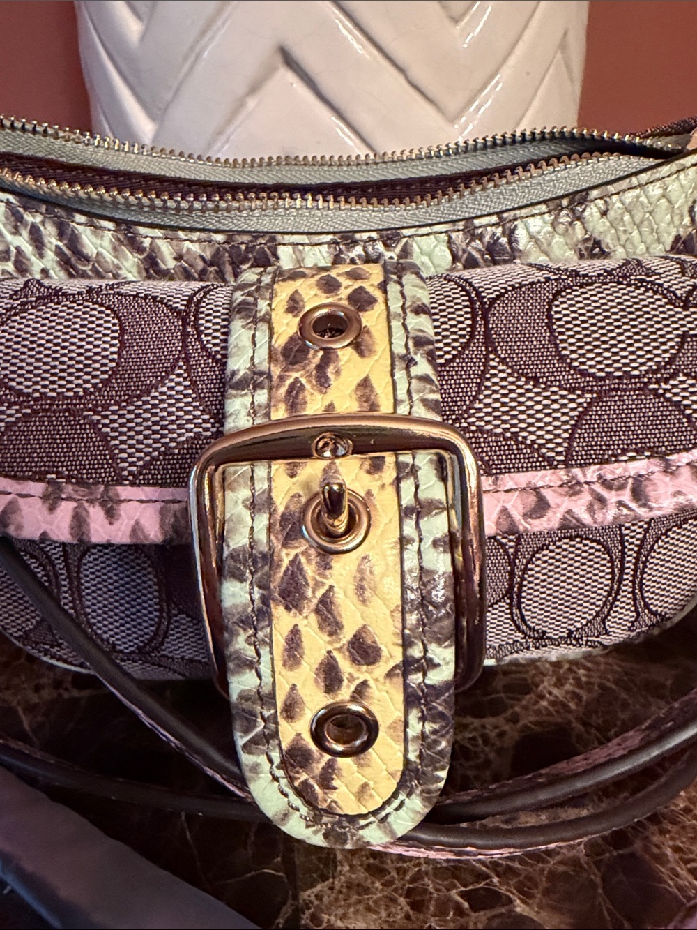 Coach NWT Ashton Mini Crescent Shoulder Bag in Pink, Cream & Yellow Snake-Print - Picture 13 of 16